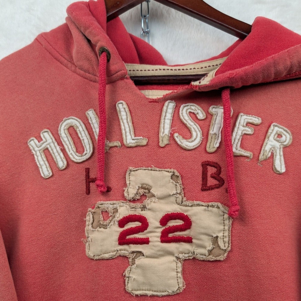 VTG Hollister Hoodie Men's L Red Faded Distressed Surf Skater Streetwear Y2K - Picture 7 of 8